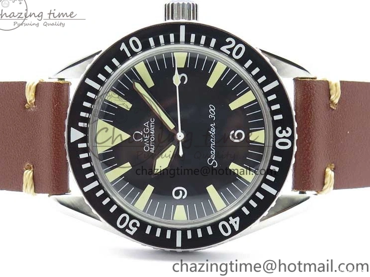 0225 Vintage Seamaster 300 No Date SS B12 Black Dial On Brown Leather Strap A2836 (Free Nylon Strap) Comfortable 7912